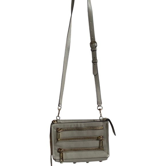 Rebecca Minkoff Mini Leather Moto 3 Zip Crossbody Stud Clutch in Putty - Picture 10 of 16